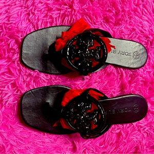 Tory Burch Jeweled Miller Leather Thong Sandal Black 8.5